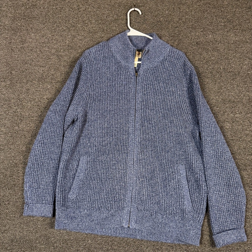 LL Bean Mens Organic Cotton Full Zip Cardigan Sweater Blue Marl 508221 Large Reg